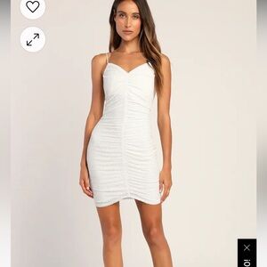 Bachelorette Babe White Sequin Ruched Mini Bodycon Dress